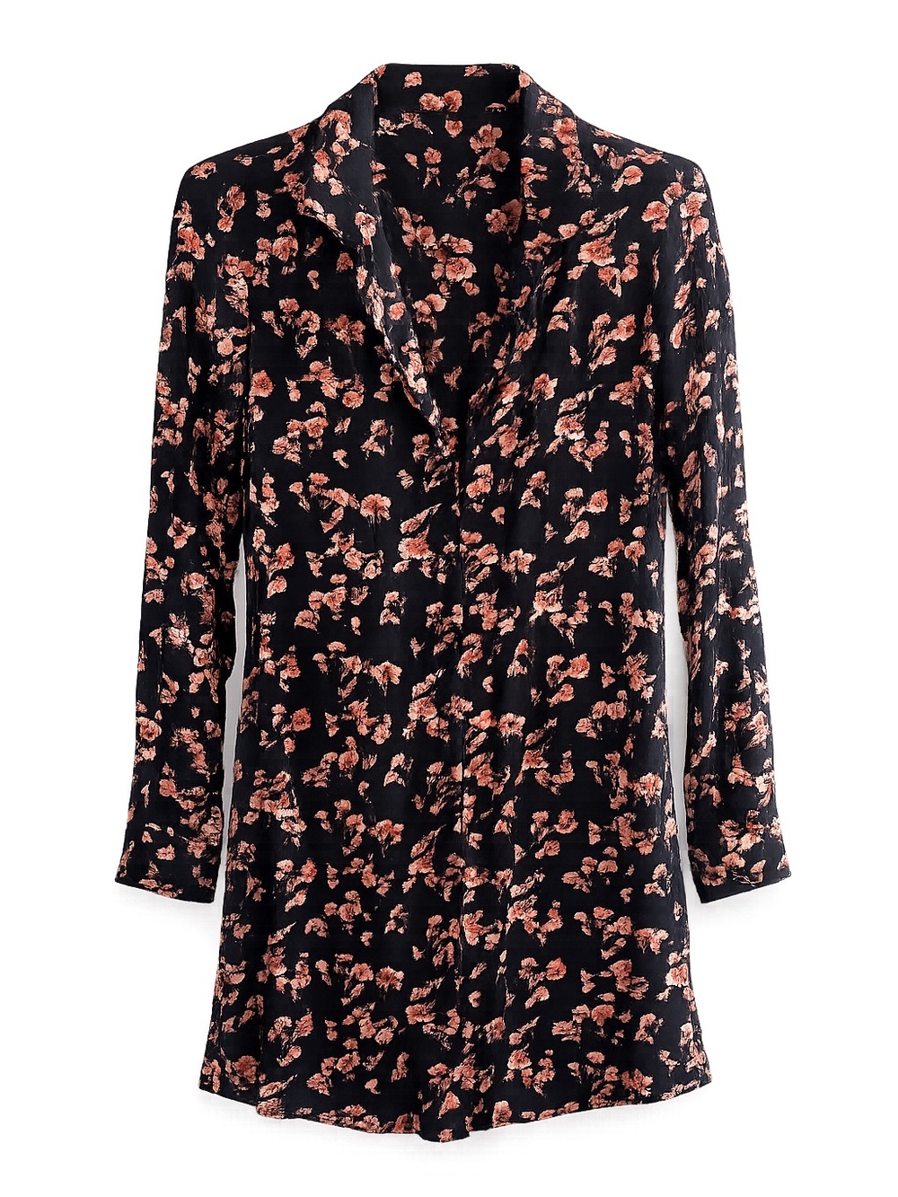 Reformation Black Floral Button-Front Blouse with Dusty Rose Print